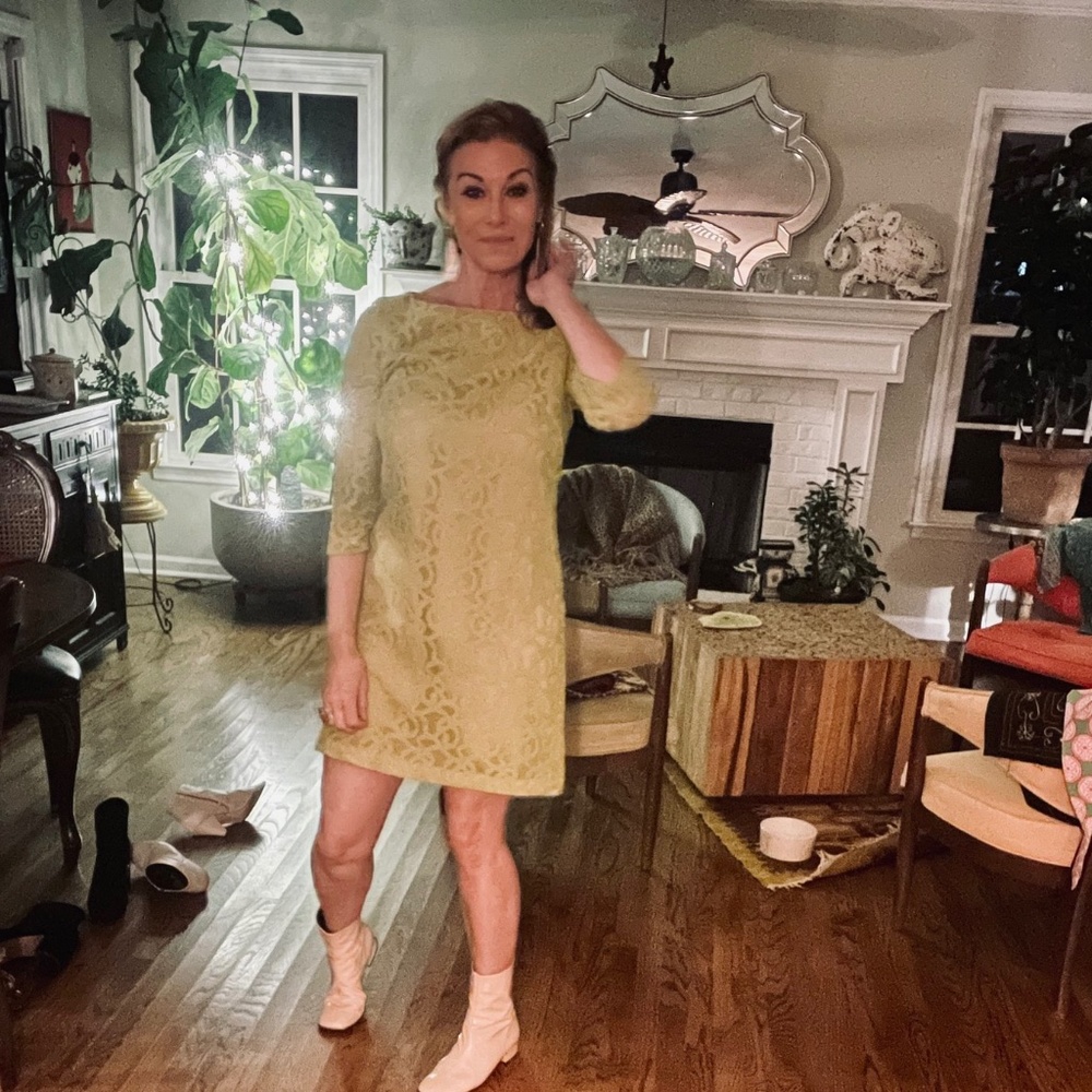 Vintage Chartreuse Green Brocade Dress